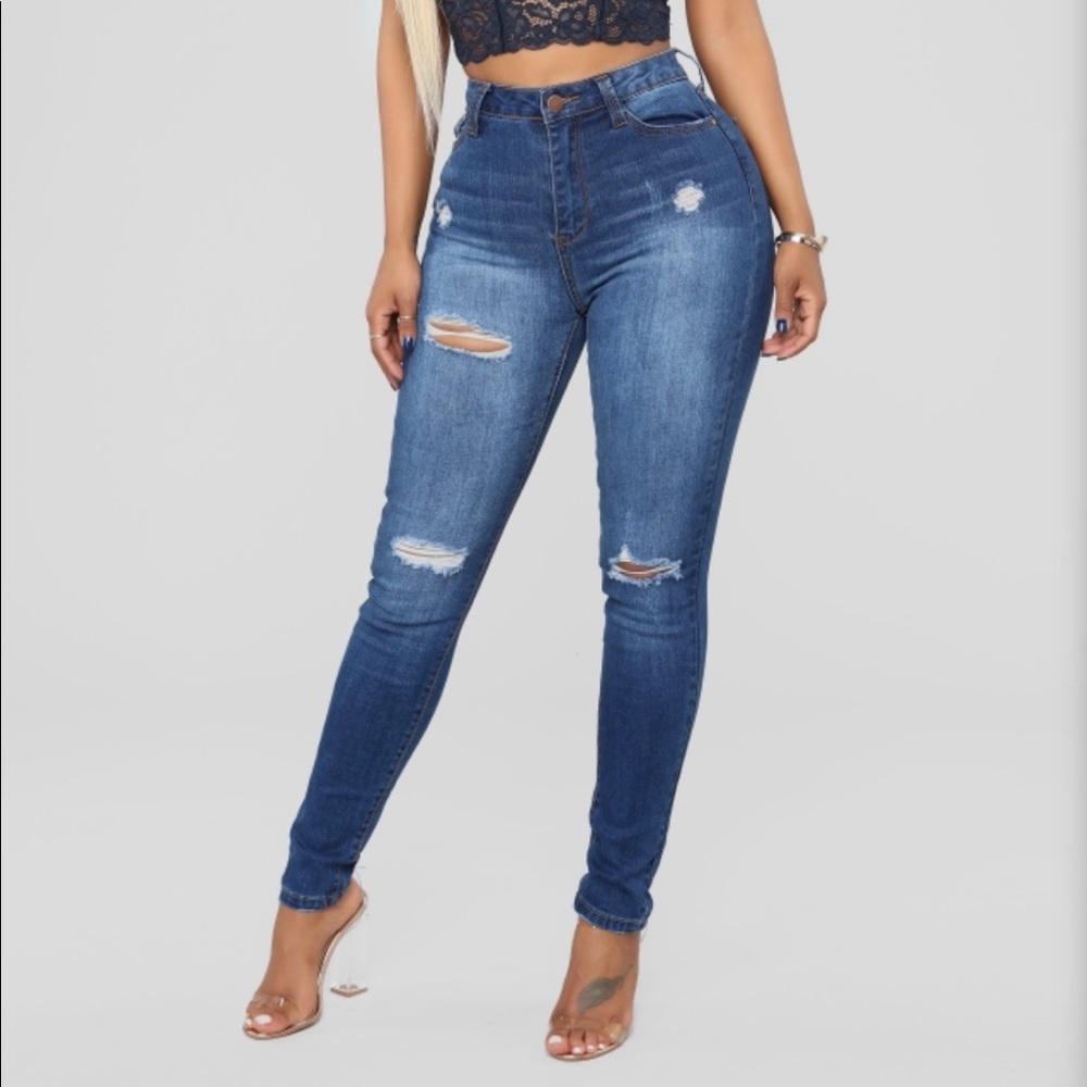 Fashion Nova High Waisted Distressed Skinny Jeans